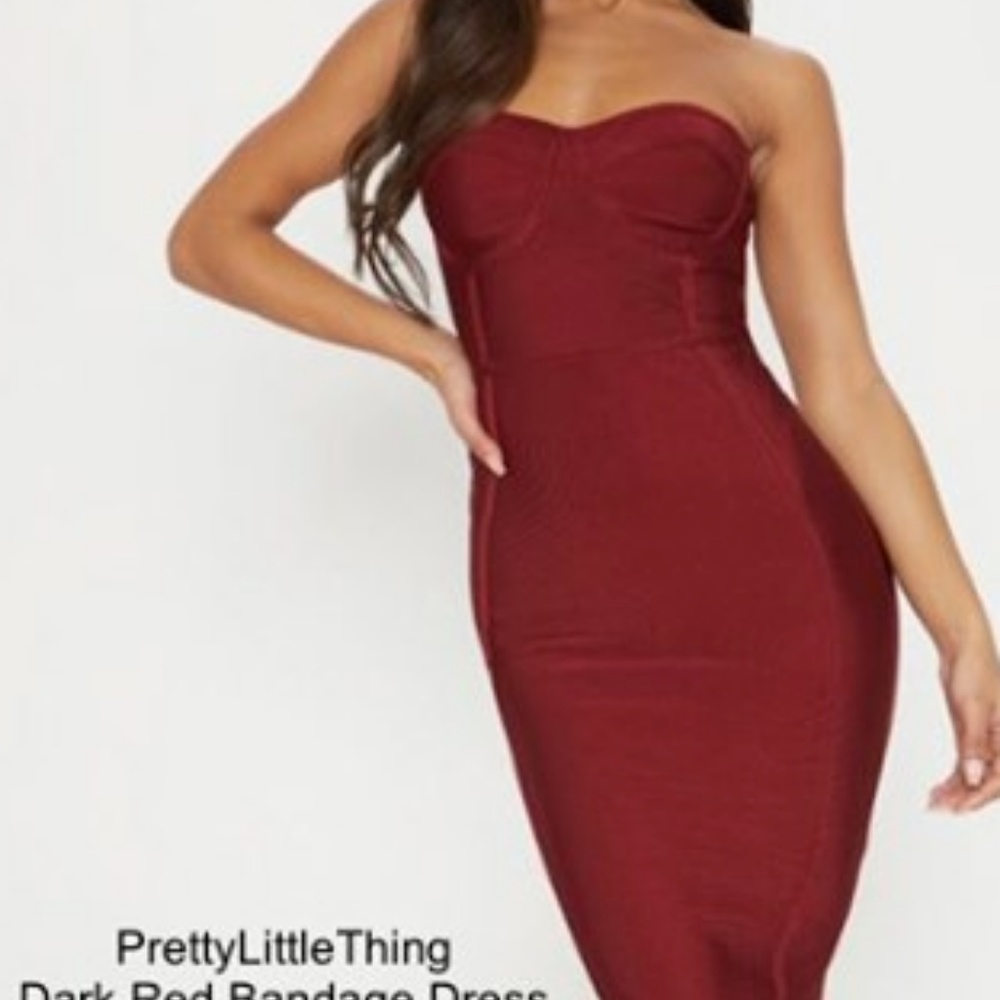PRETTY LITTLE THING DARK RED BANDAGE DRESS